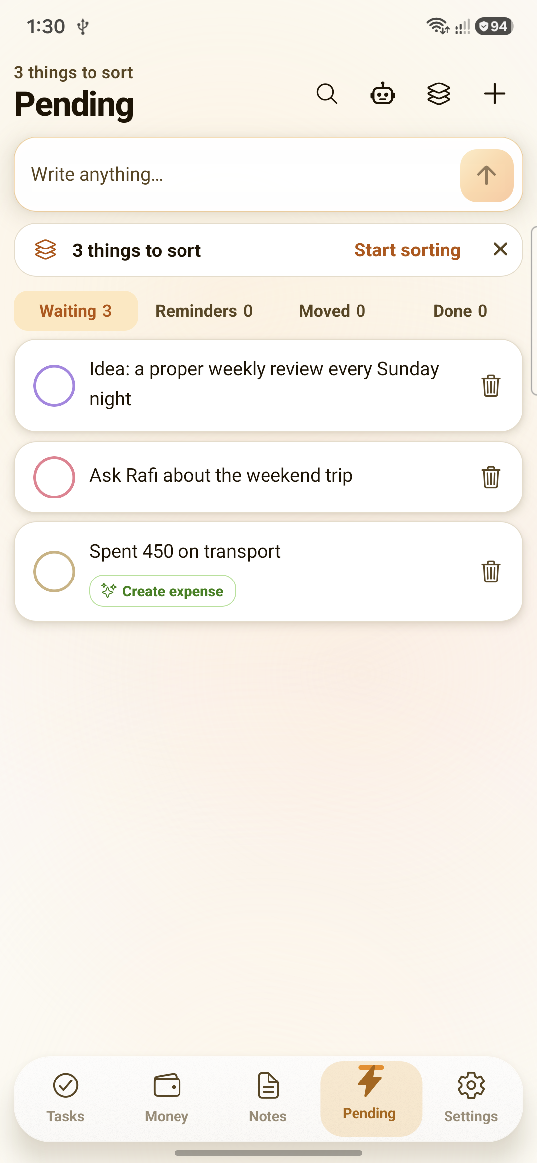 Capture Inbox screen